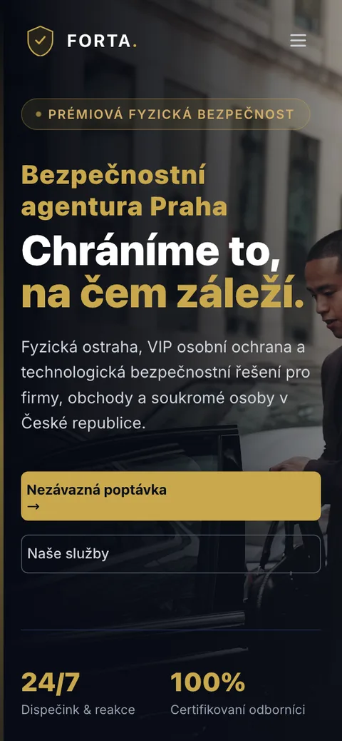 Forta Security – úvodní stránka na mobilu