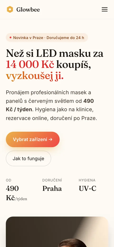 Glowbee – úvodní stránka na mobilu
