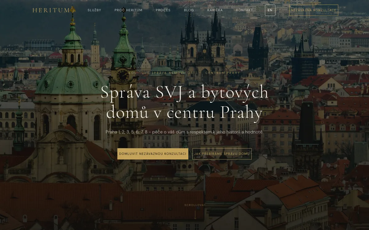 Heritum – úvodní stránka na počítači