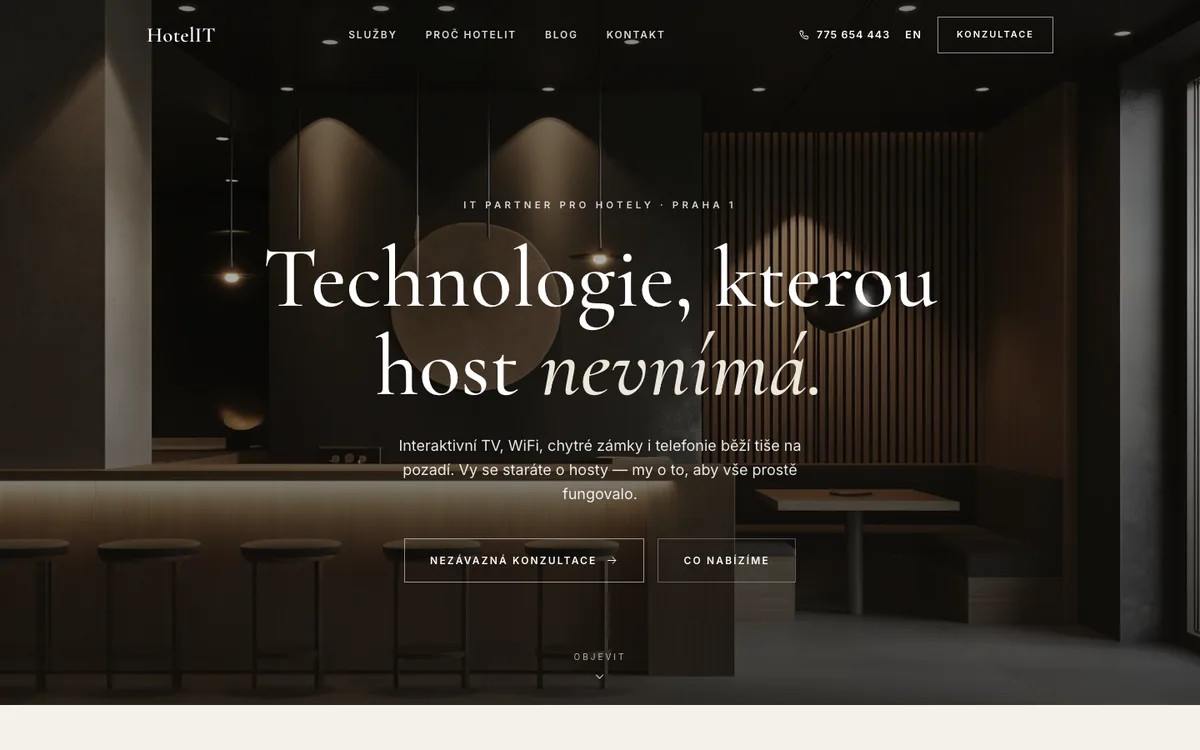 HotelIT – úvodní stránka na počítači