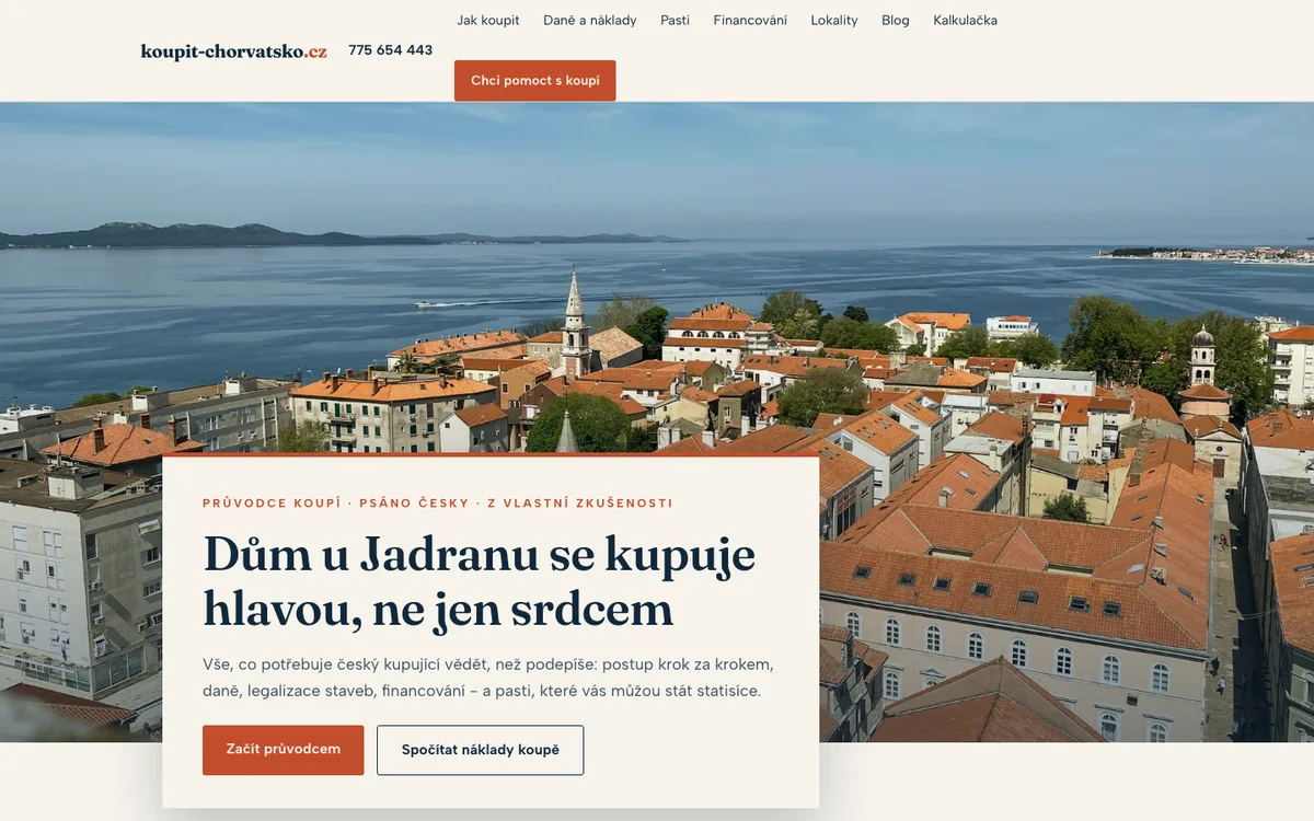 Koupit Chorvatsko – úvodní stránka na počítači