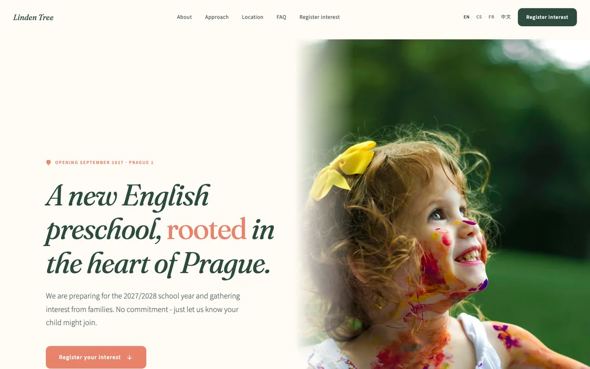 Linden Tree Preschool – úvodní stránka na počítači