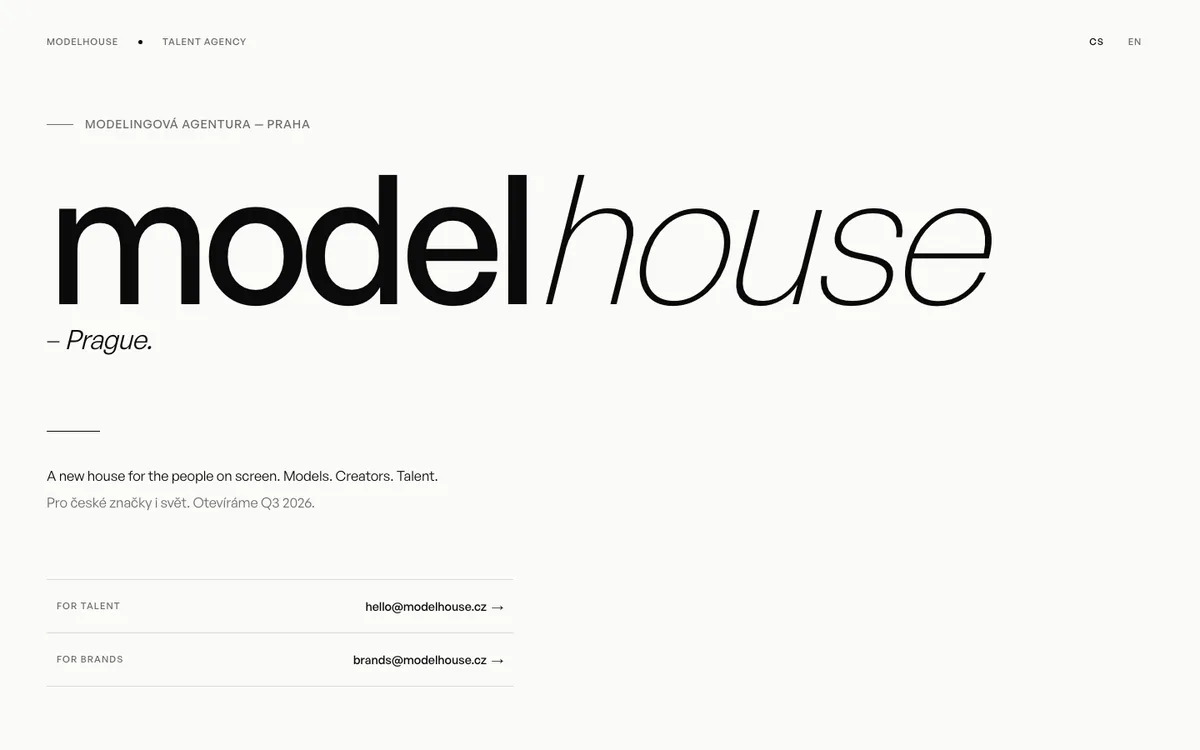 ModelHouse – úvodní stránka na počítači