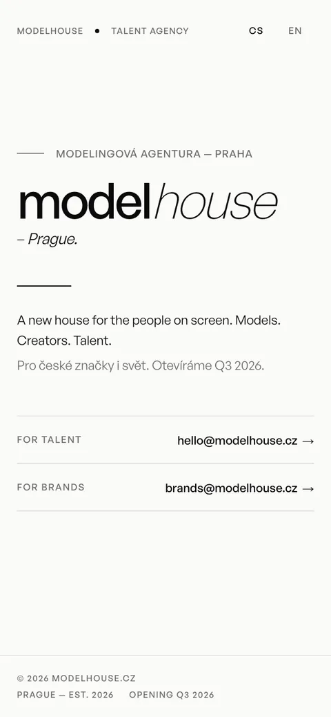 ModelHouse – úvodní stránka na mobilu