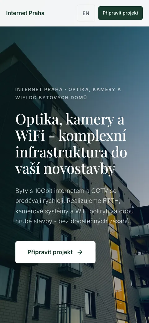 Optika pro developery – úvodní stránka na mobilu