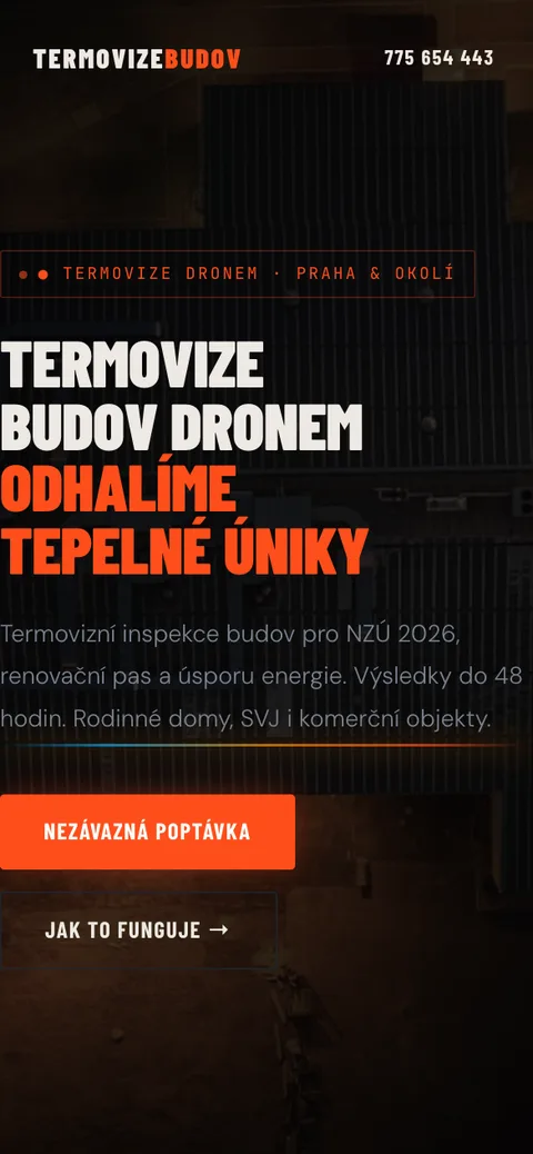 Termovize budov – úvodní stránka na mobilu