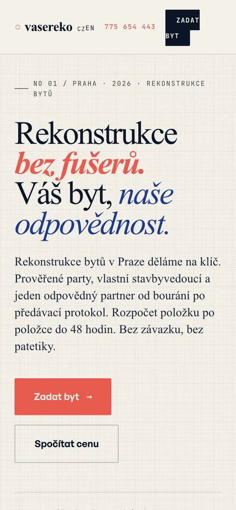 vasereko – úvodní stránka na mobilu